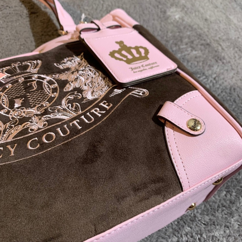 Juicy Couture Classic Y2K Tote Chocolate Pink Velour Bow Bag NEW - Picture 4 of 12